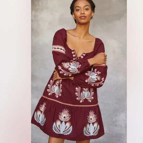 Anthropologie | Dresses | Anthropologie Let Me Be Embroidered Tunic Dress  Raspberry Red S | Poshmark
